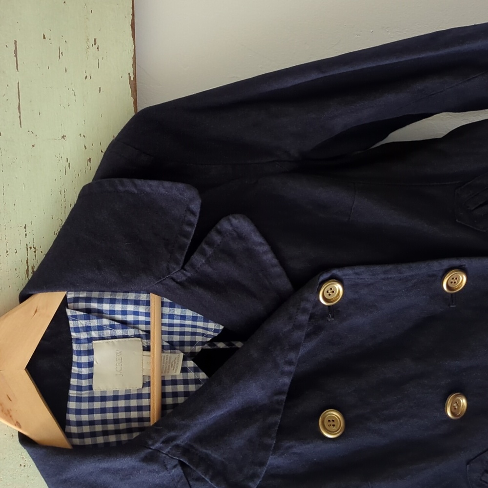 J. CREW I Navy Blue Indigo Metallic Pea Coat Double Breasted Jacket, 4 - Picture 6 of 16